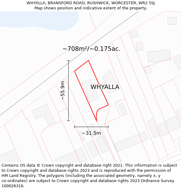 WHYALLA, BRANSFORD ROAD, RUSHWICK, WORCESTER, WR2 5SJ: Plot and title map