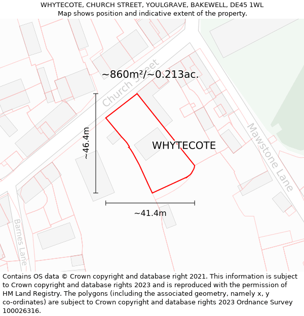 WHYTECOTE, CHURCH STREET, YOULGRAVE, BAKEWELL, DE45 1WL: Plot and title map