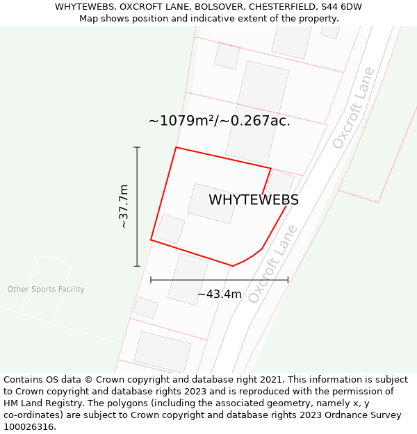 WHYTEWEBS, OXCROFT LANE, BOLSOVER, CHESTERFIELD, S44 6DW: Plot and title map