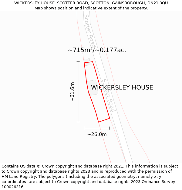 WICKERSLEY HOUSE, SCOTTER ROAD, SCOTTON, GAINSBOROUGH, DN21 3QU: Plot and title map