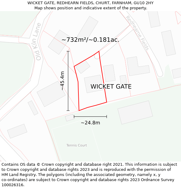 WICKET GATE, REDHEARN FIELDS, CHURT, FARNHAM, GU10 2HY: Plot and title map