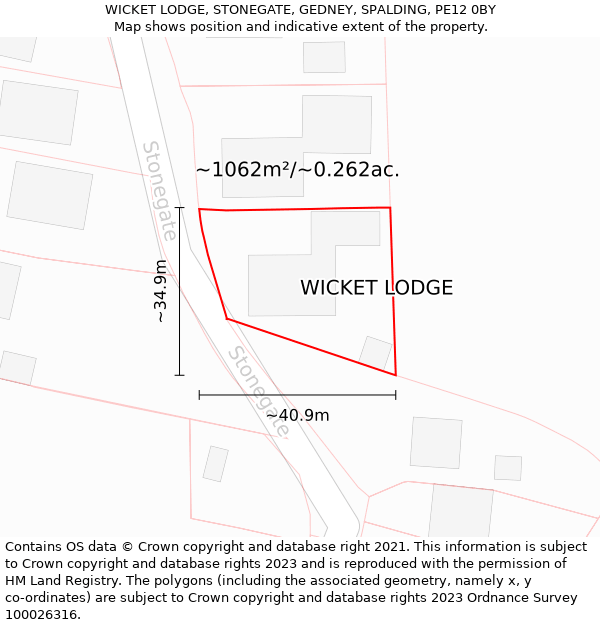 WICKET LODGE, STONEGATE, GEDNEY, SPALDING, PE12 0BY: Plot and title map