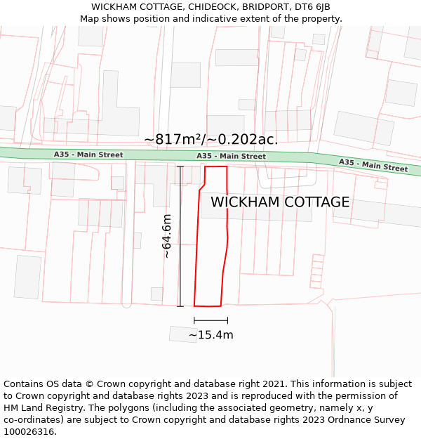 WICKHAM COTTAGE, CHIDEOCK, BRIDPORT, DT6 6JB: Plot and title map