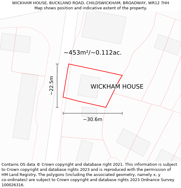 WICKHAM HOUSE, BUCKLAND ROAD, CHILDSWICKHAM, BROADWAY, WR12 7HH: Plot and title map