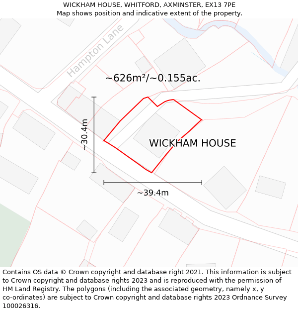 WICKHAM HOUSE, WHITFORD, AXMINSTER, EX13 7PE: Plot and title map