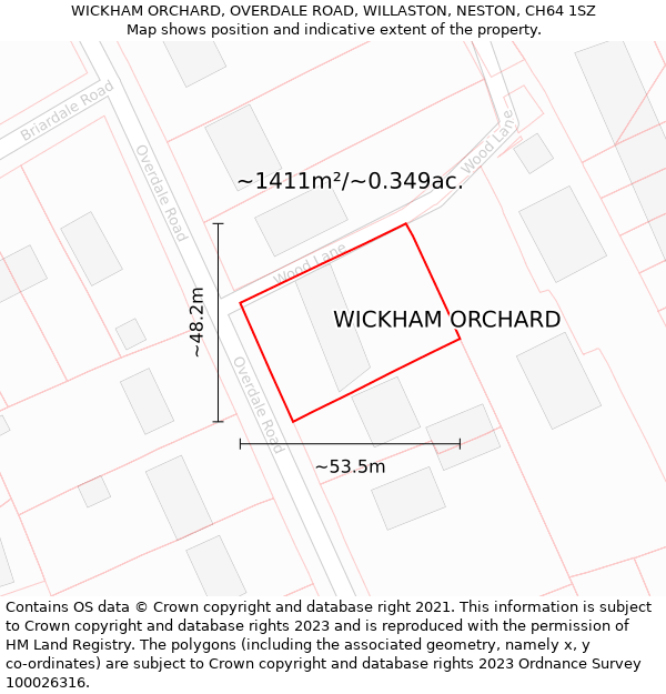 WICKHAM ORCHARD, OVERDALE ROAD, WILLASTON, NESTON, CH64 1SZ: Plot and title map