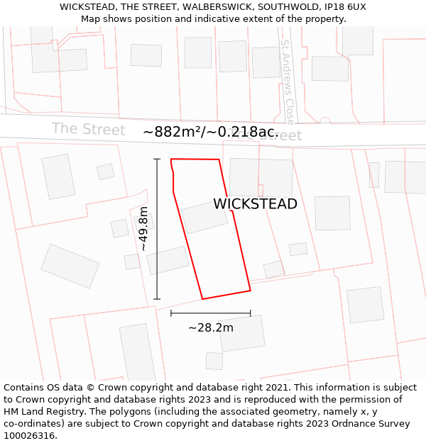 WICKSTEAD, THE STREET, WALBERSWICK, SOUTHWOLD, IP18 6UX: Plot and title map