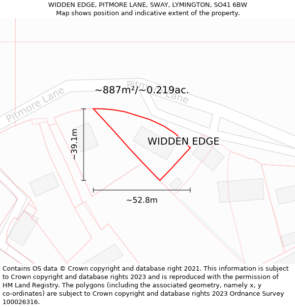 WIDDEN EDGE, PITMORE LANE, SWAY, LYMINGTON, SO41 6BW: Plot and title map