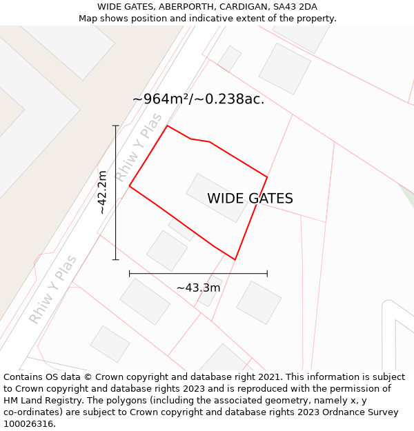 WIDE GATES, ABERPORTH, CARDIGAN, SA43 2DA: Plot and title map