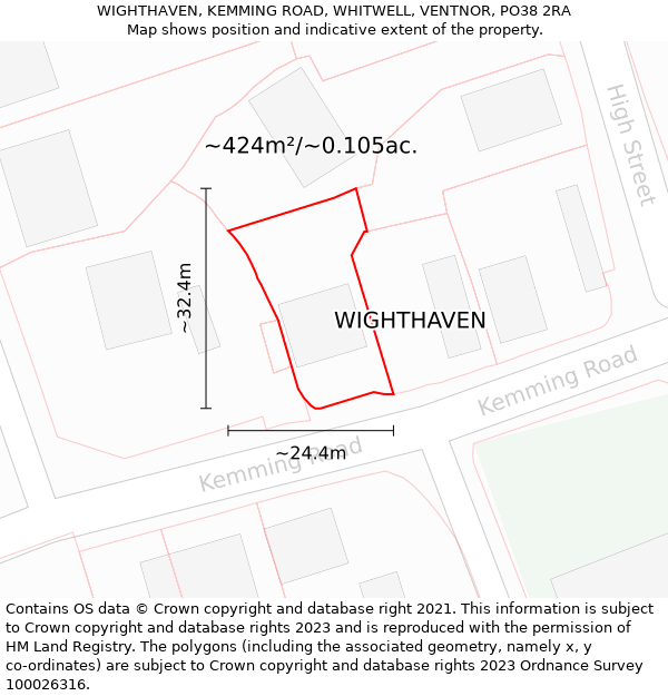 WIGHTHAVEN, KEMMING ROAD, WHITWELL, VENTNOR, PO38 2RA: Plot and title map