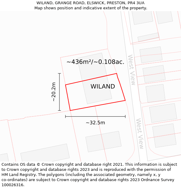 WILAND, GRANGE ROAD, ELSWICK, PRESTON, PR4 3UA: Plot and title map