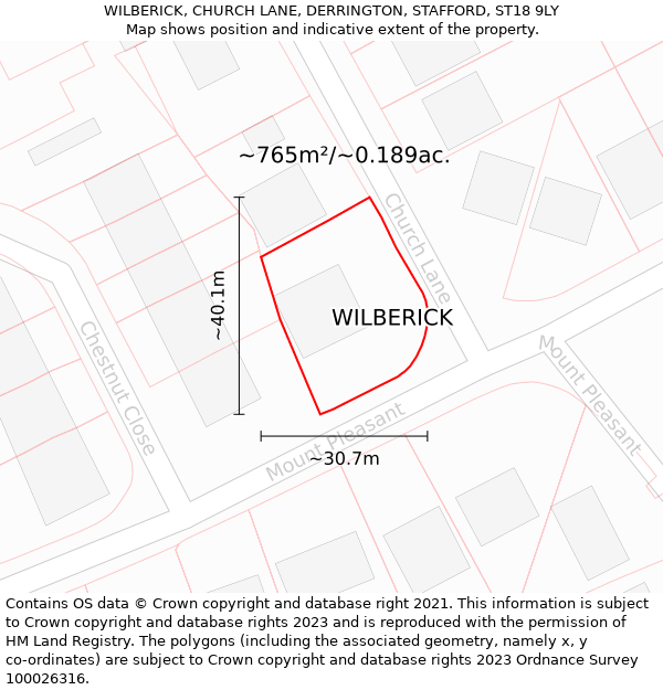WILBERICK, CHURCH LANE, DERRINGTON, STAFFORD, ST18 9LY: Plot and title map