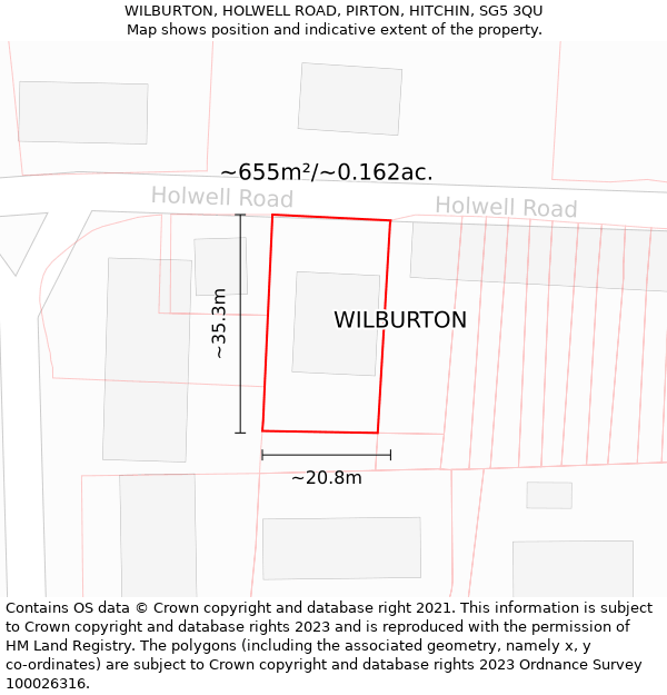 WILBURTON, HOLWELL ROAD, PIRTON, HITCHIN, SG5 3QU: Plot and title map