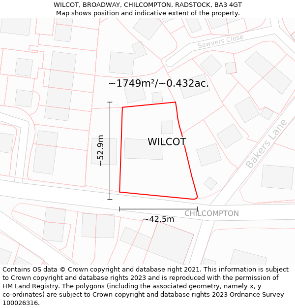 WILCOT, BROADWAY, CHILCOMPTON, RADSTOCK, BA3 4GT: Plot and title map