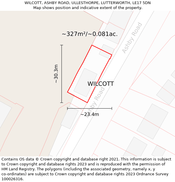 WILCOTT, ASHBY ROAD, ULLESTHORPE, LUTTERWORTH, LE17 5DN: Plot and title map