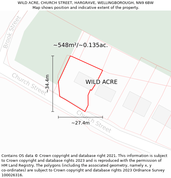 WILD ACRE, CHURCH STREET, HARGRAVE, WELLINGBOROUGH, NN9 6BW: Plot and title map