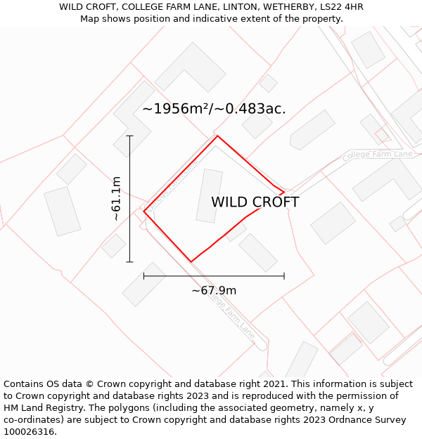 WILD CROFT, COLLEGE FARM LANE, LINTON, WETHERBY, LS22 4HR: Plot and title map