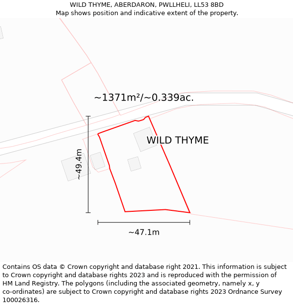WILD THYME, ABERDARON, PWLLHELI, LL53 8BD: Plot and title map