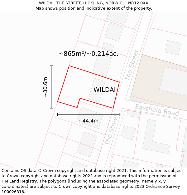 WILDAI, THE STREET, HICKLING, NORWICH, NR12 0XX: Plot and title map