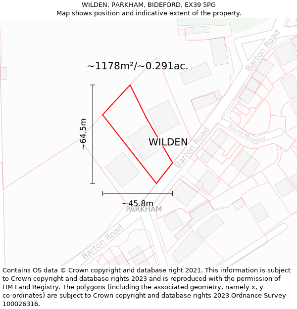 WILDEN, PARKHAM, BIDEFORD, EX39 5PG: Plot and title map