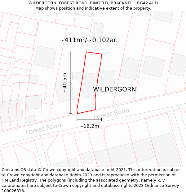 WILDERGORN, FOREST ROAD, BINFIELD, BRACKNELL, RG42 4HD: Plot and title map