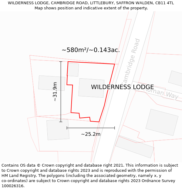 WILDERNESS LODGE, CAMBRIDGE ROAD, LITTLEBURY, SAFFRON WALDEN, CB11 4TL: Plot and title map