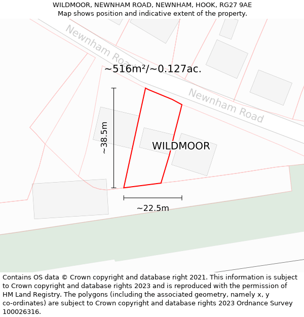 WILDMOOR, NEWNHAM ROAD, NEWNHAM, HOOK, RG27 9AE: Plot and title map