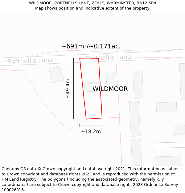 WILDMOOR, PORTNELLS LANE, ZEALS, WARMINSTER, BA12 6PN: Plot and title map