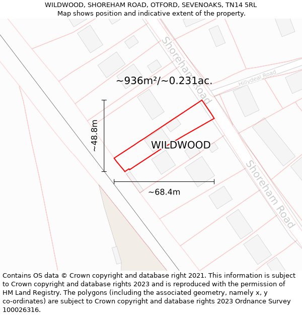 WILDWOOD, SHOREHAM ROAD, OTFORD, SEVENOAKS, TN14 5RL: Plot and title map