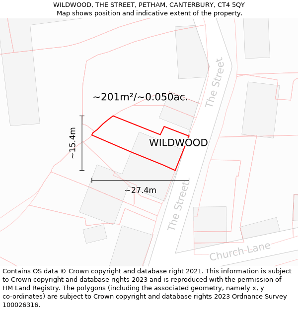 WILDWOOD, THE STREET, PETHAM, CANTERBURY, CT4 5QY: Plot and title map