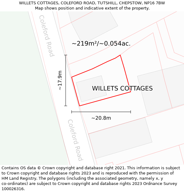 WILLETS COTTAGES, COLEFORD ROAD, TUTSHILL, CHEPSTOW, NP16 7BW: Plot and title map
