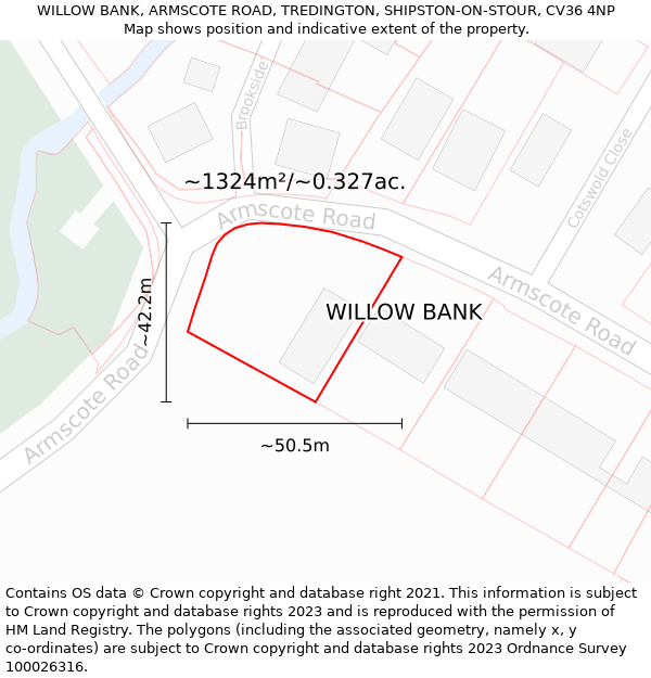 WILLOW BANK, ARMSCOTE ROAD, TREDINGTON, SHIPSTON-ON-STOUR, CV36 4NP: Plot and title map