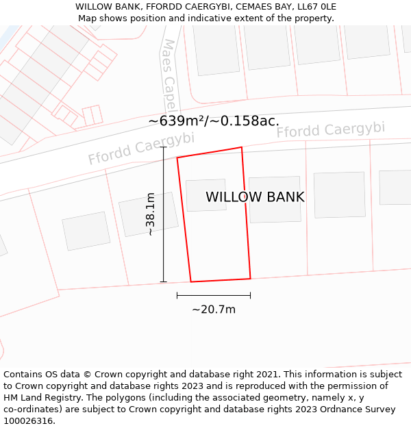 WILLOW BANK, FFORDD CAERGYBI, CEMAES BAY, LL67 0LE: Plot and title map