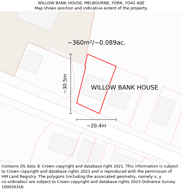 WILLOW BANK HOUSE, MELBOURNE, YORK, YO42 4QE: Plot and title map