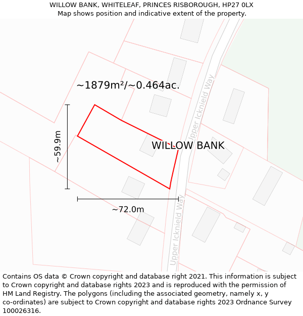 WILLOW BANK, WHITELEAF, PRINCES RISBOROUGH, HP27 0LX: Plot and title map