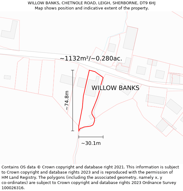 WILLOW BANKS, CHETNOLE ROAD, LEIGH, SHERBORNE, DT9 6HJ: Plot and title map