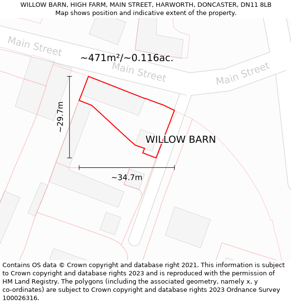 WILLOW BARN, HIGH FARM, MAIN STREET, HARWORTH, DONCASTER, DN11 8LB: Plot and title map