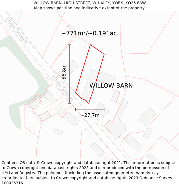 WILLOW BARN, HIGH STREET, WHIXLEY, YORK, YO26 8AW: Plot and title map