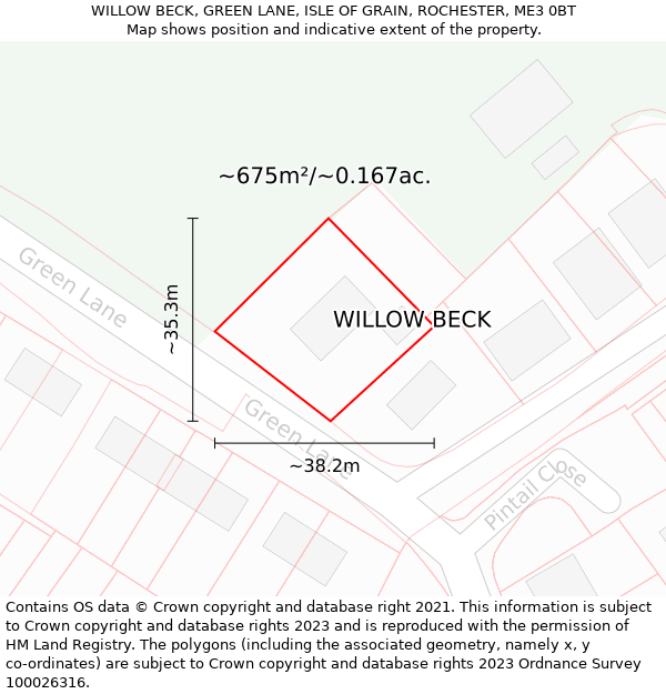 WILLOW BECK, GREEN LANE, ISLE OF GRAIN, ROCHESTER, ME3 0BT: Plot and title map