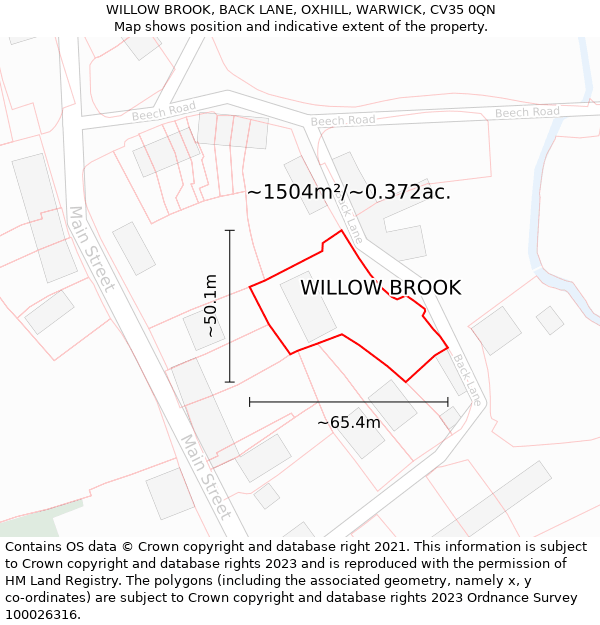 WILLOW BROOK, BACK LANE, OXHILL, WARWICK, CV35 0QN: Plot and title map