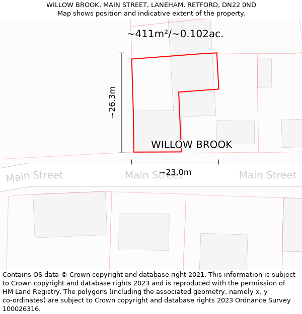 WILLOW BROOK, MAIN STREET, LANEHAM, RETFORD, DN22 0ND: Plot and title map