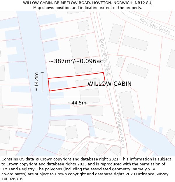 WILLOW CABIN, BRIMBELOW ROAD, HOVETON, NORWICH, NR12 8UJ: Plot and title map
