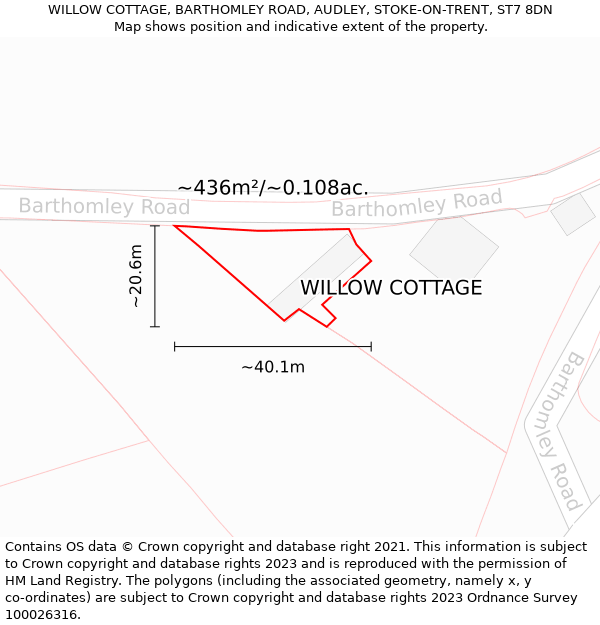 WILLOW COTTAGE, BARTHOMLEY ROAD, AUDLEY, STOKE-ON-TRENT, ST7 8DN: Plot and title map