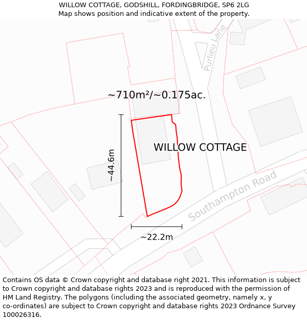 WILLOW COTTAGE, GODSHILL, FORDINGBRIDGE, SP6 2LG: Plot and title map