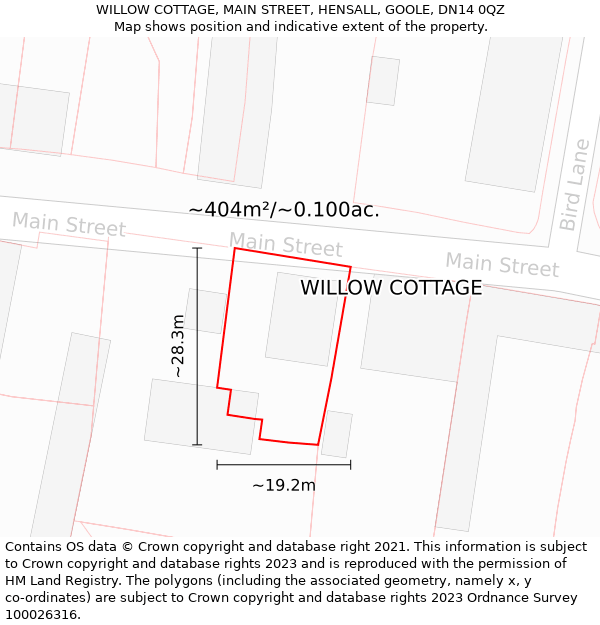 WILLOW COTTAGE, MAIN STREET, HENSALL, GOOLE, DN14 0QZ: Plot and title map