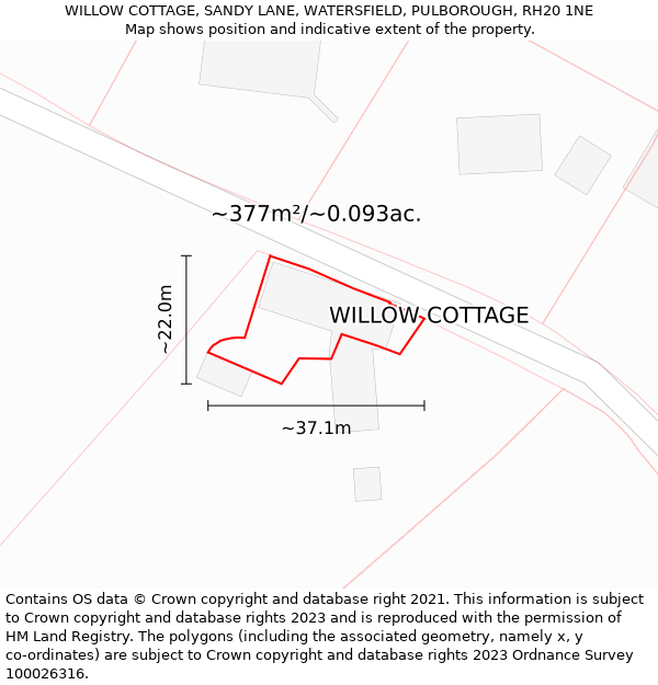 WILLOW COTTAGE, SANDY LANE, WATERSFIELD, PULBOROUGH, RH20 1NE: Plot and title map