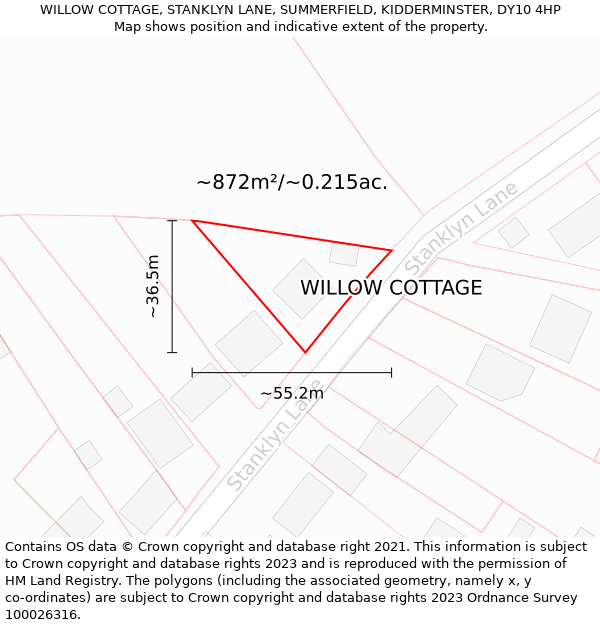 WILLOW COTTAGE, STANKLYN LANE, SUMMERFIELD, KIDDERMINSTER, DY10 4HP: Plot and title map