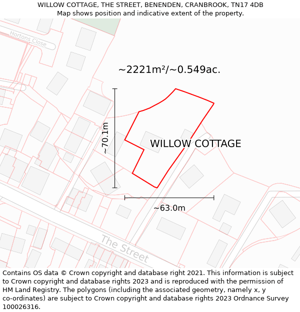 WILLOW COTTAGE, THE STREET, BENENDEN, CRANBROOK, TN17 4DB: Plot and title map