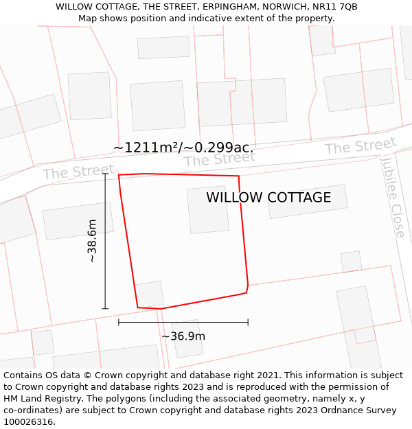 WILLOW COTTAGE, THE STREET, ERPINGHAM, NORWICH, NR11 7QB: Plot and title map