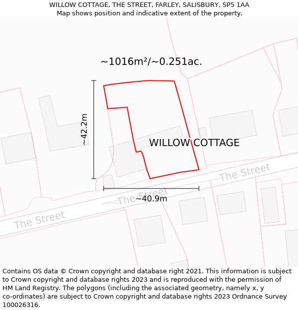 WILLOW COTTAGE, THE STREET, FARLEY, SALISBURY, SP5 1AA: Plot and title map